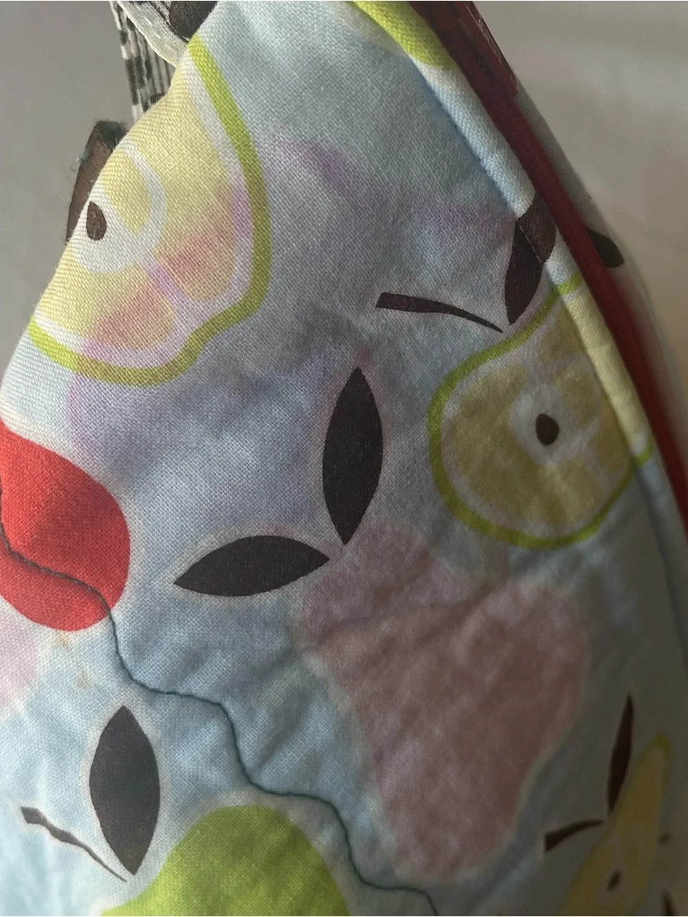 Cotton Apple Print Triangle Pouch - Pink & Green